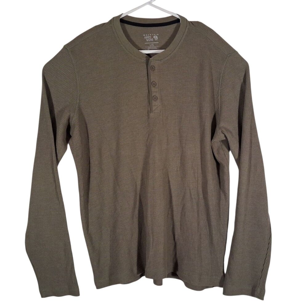 Mountain Hardwear henley tshirt mens L Large gray waffle knit long sleeve